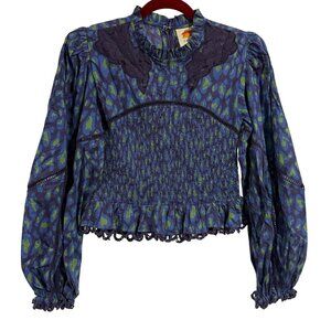 Farm Rio Leopard Pop Smocked Peplum Blouse Size XS‎